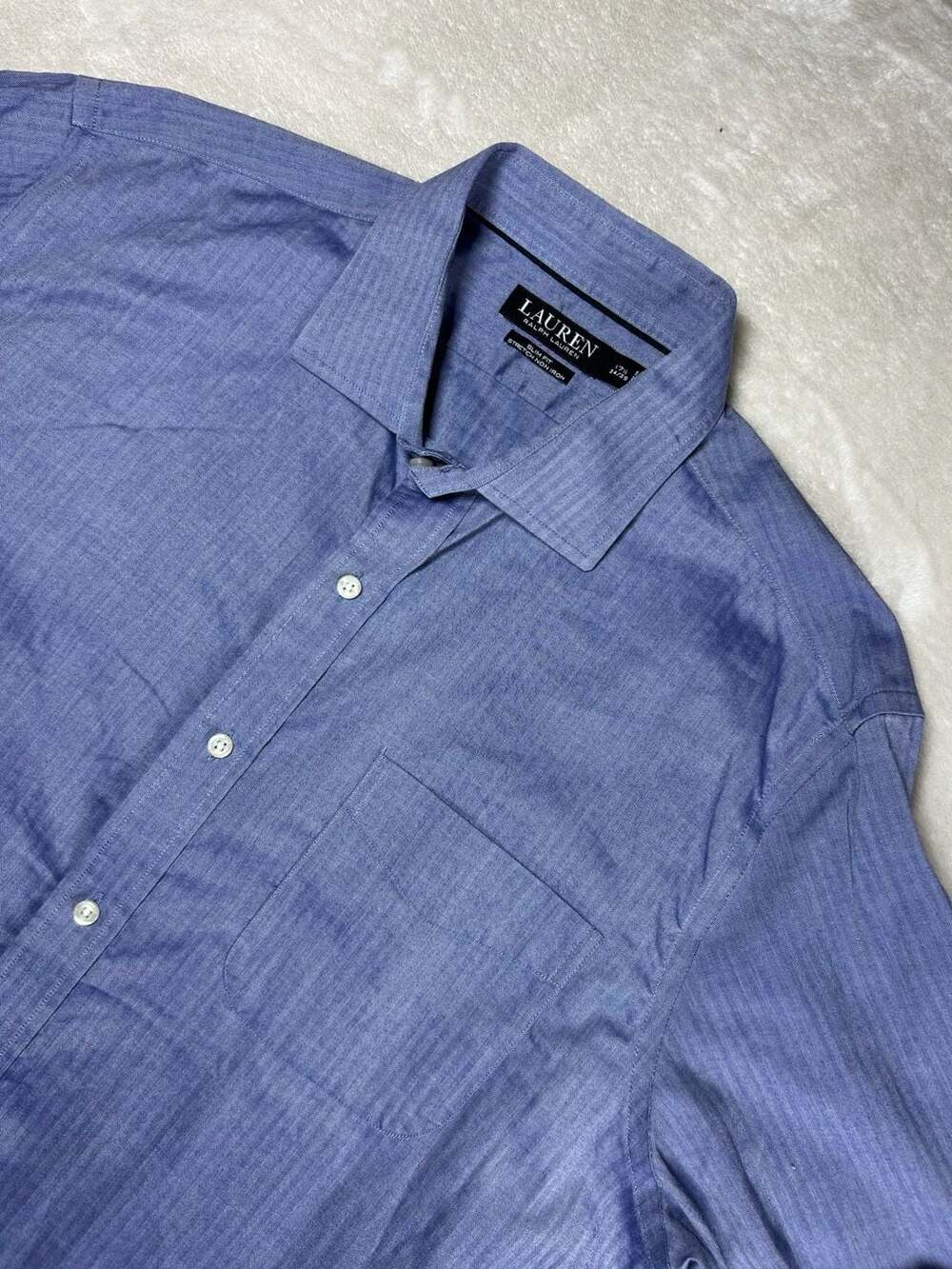Lauren Ralph Lauren Slim Fit Dress Shirt 17.5 34/35 Blue Herringbone Non-Iron